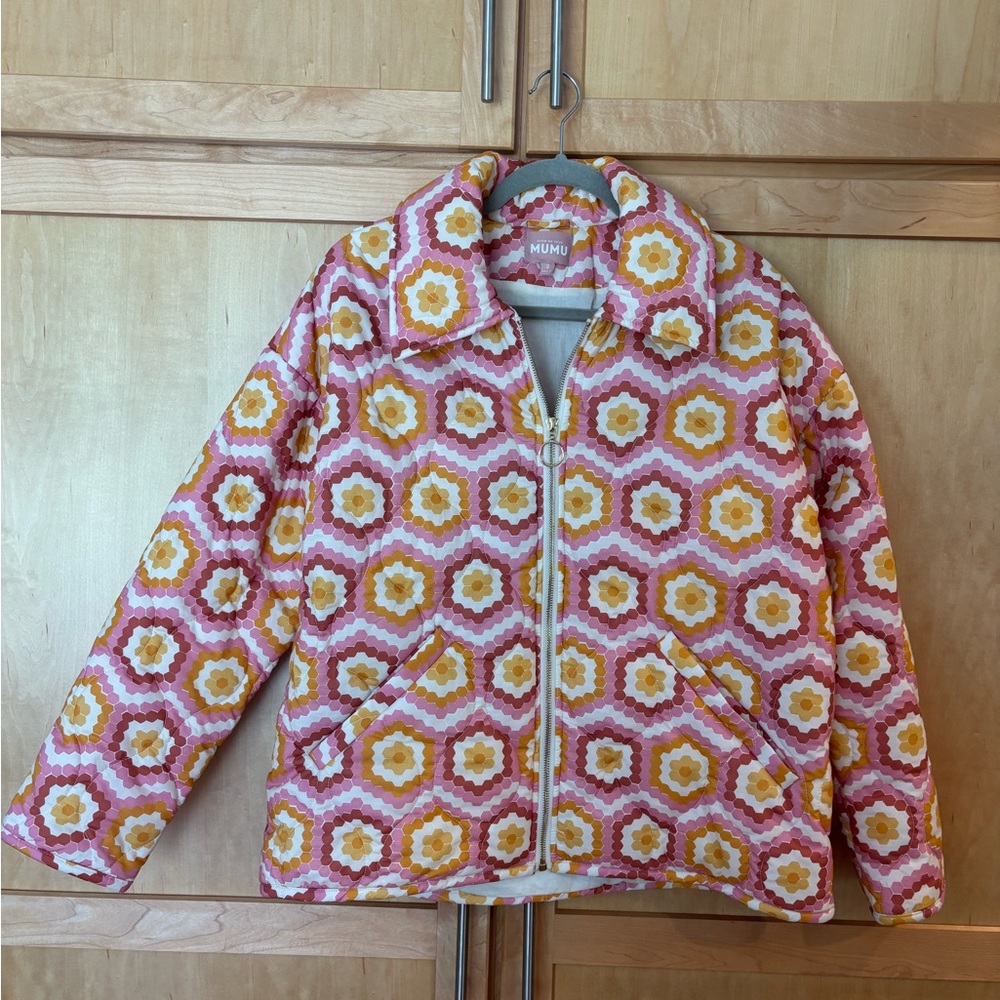 Show Me Your MuMu Quilted Puffer Jacket Pink & Yellow Women’s Size Small